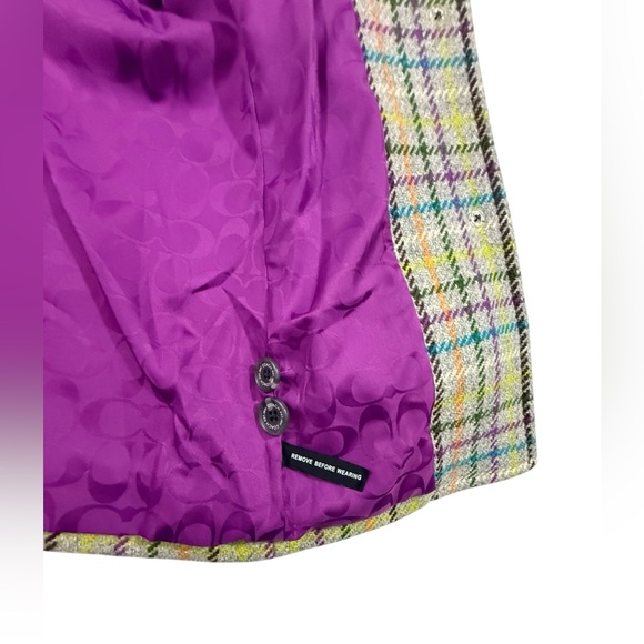 Coach Tattersall Wool Plaid Peacoat XS Purple Lining Button Front - Picture 9 of 15